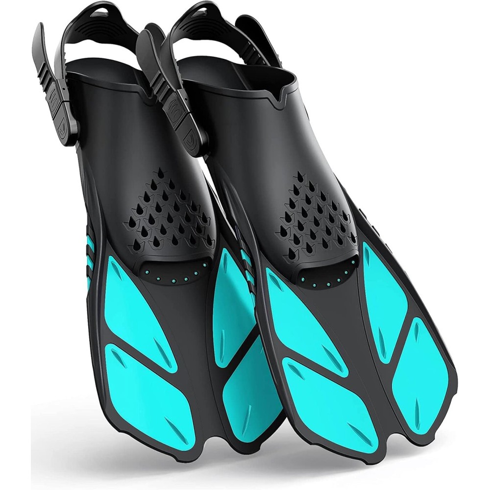 Greatever Snorkel Fins Adjustable Buckles Open Heel Swim Flippers Travel Size Short Swim Fins for Snorkeling Diving Swimming Adult Men Womens