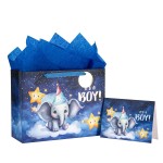 Loveinside Baby Boy Gift Bag Blue Elephant Design with Tissue Paper and Greeting Card for Baby Shower, New Parents, and More - 13 x 5 x 10, 1 Pcs