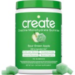 Create Creatine Monohydrate Gummies for Men & Women, Boost Focus, Strength, and Endurance, Anti-Melting Formula, Vegan, Gluten-Free, Non-GMO, 1.5g of Creatine per Gummy (Sour Green Apple)