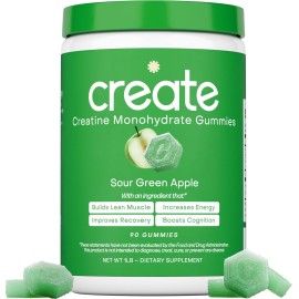 Create Creatine Monohydrate Gummies for Men & Women, Boost Focus, Strength, and Endurance, Anti-Melting Formula, Vegan, Gluten-Free, Non-GMO, 1.5g of Creatine per Gummy (Sour Green Apple)