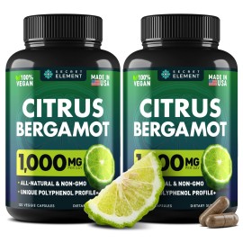 (2 PACK) Citrus Bergamot Extract 1000mg - Citrus Bergamot Supplement for Circulatory Health, Immunity, and Graceful Aging - 2x the potency of Citrus Bergamot 500mg - 240 Vegan Citrus Bergamot Capsules