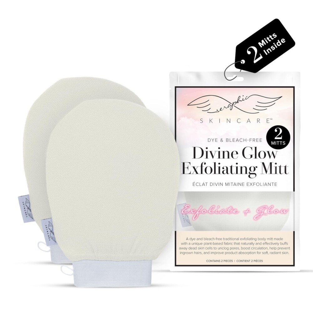 Seraphic Skincare (Original) Divine Glow Exfoliating Mitt (2pcs) - 100% Vegan Viscose Traditional Body Scrub Glove Kessa Korean Washcloth - Body Exfoliator for Self-Tan Removal & Keratosis Pilaris