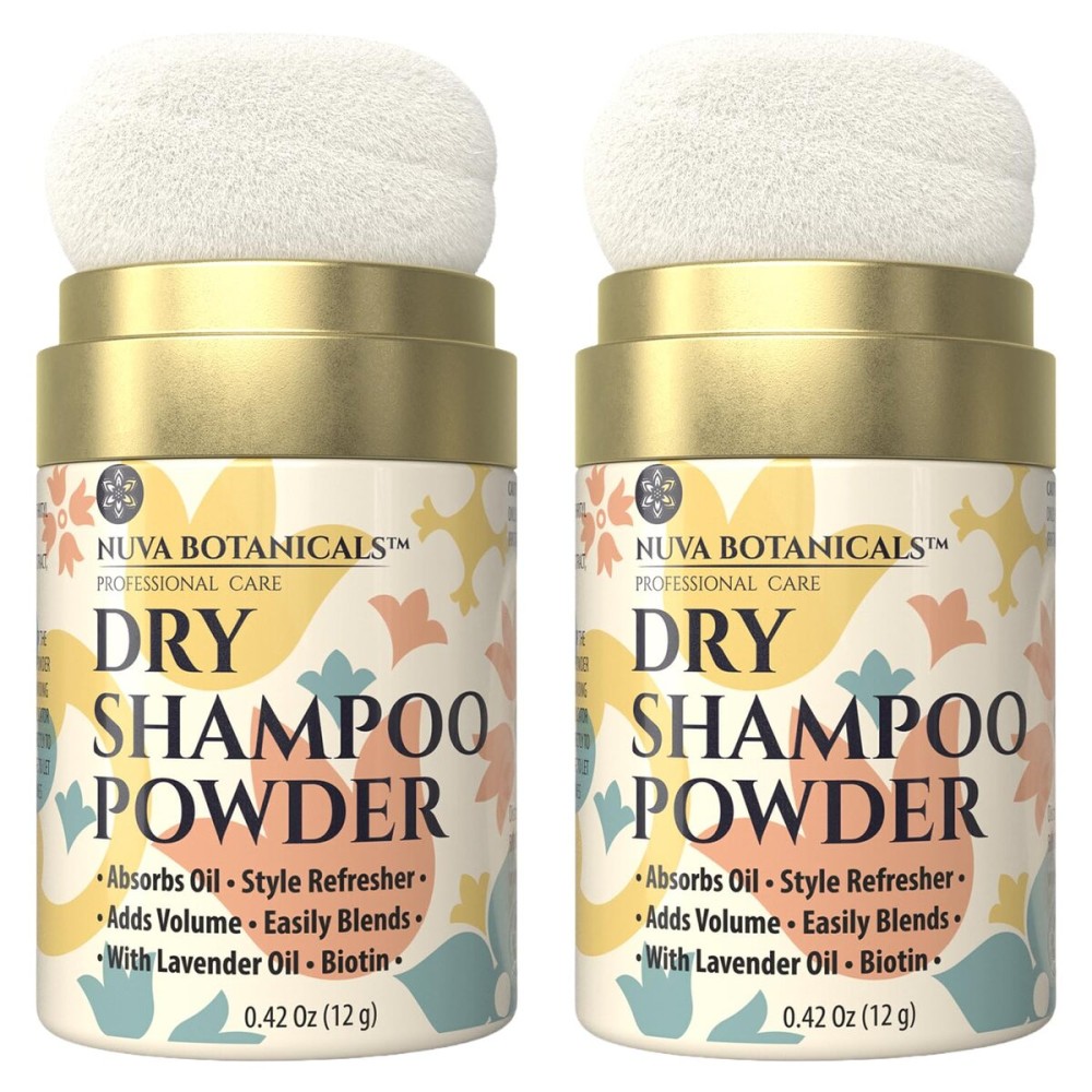 Nuva Botanicals Non Aerosol Dry Shampoo Powder with Biotin - Lavender Extract and Korean Ginseng - Volumizing Travel Size (0.42 oz, 2 Pack) - Gifts for Her