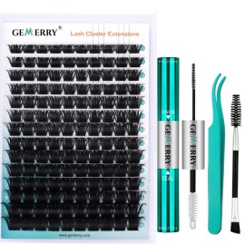 GEMERRY Fluffy Lash Extension Kit Thick Lash Clusters Kit Eyelash Clusters 280Pcs D Curl Eyelash Extension Kit With Lash Bond and Seal, Lash Tweezers, DIY Lash Extension(200P-10-18mm)