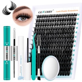 GEMERRY Fluffy Lash Extension Kit Thick Lash Clusters Kit Eyelash Clusters 280Pcs D Curl Eyelash Extension Kit With Lash Bond and Seal, Lash Remover, Lash Tweezers, DIY Lash Extension(80P-10-18mm)