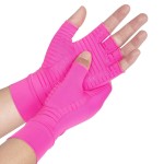 HENOTIC Copper Arthritis Gloves for Women Men, Fingerless Breathable & Moisture Wicking Arthritis Compression Gloves for Relieving Carpal Tunnel Aches, Rheumatoid Pains, Joint Swell Pink S