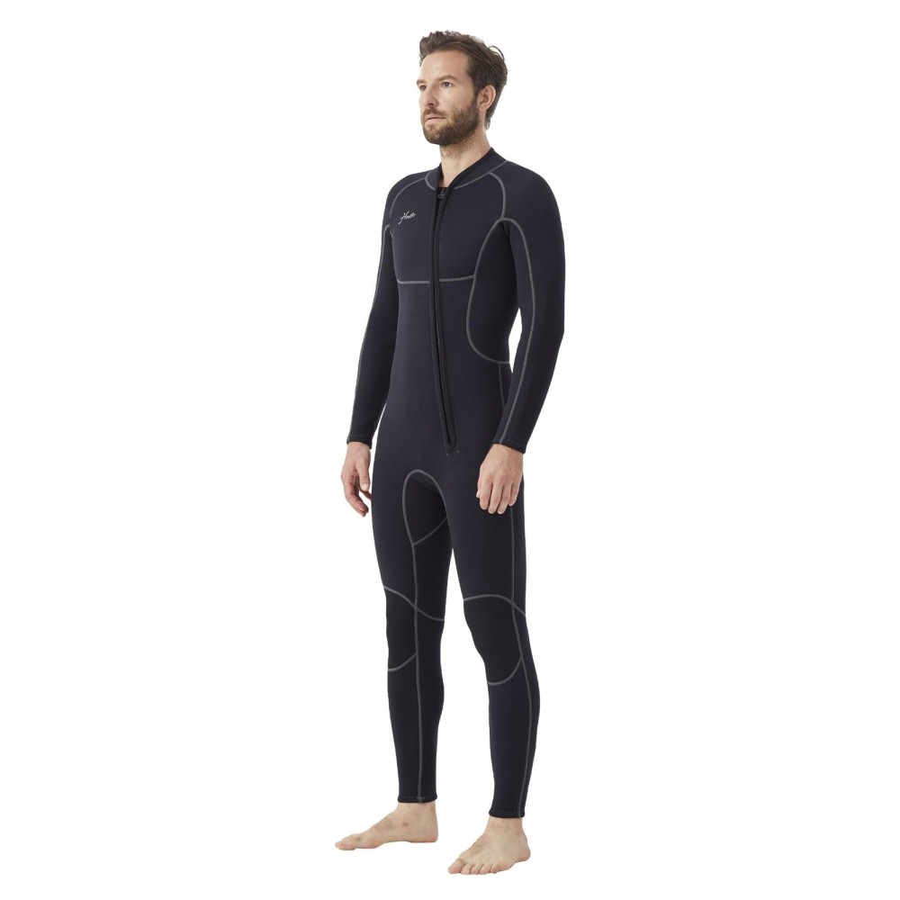 Hevto Men Wetsuit 3/2mm Neoprene Front Zip Full Wet Suit in Cold Water for Surfing Swimming SUP Snorkeling Diving (M2-Black, LS)