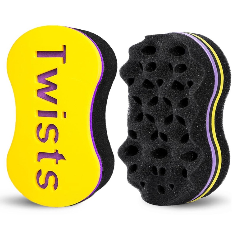 2Pcs Yellow Curl Sponge Set for Men & Women - Small Holes Design, Two-Sided for Natural and Black Hair Styles, Twist Sponge Brushes