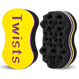 2Pcs Yellow Curl Sponge Set for Men & Women - Small Holes Design, Two-Sided for Natural and Black Hair Styles, Twist Sponge Brushes