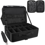 Relavel Extra Large Makeup Case with Makeup Brush Bag, Travel Makeup Train Case Professional Makeup Artist Bag Portable Nail Organizer Box Art Supply Case (Black with Makeup Brush Bag)