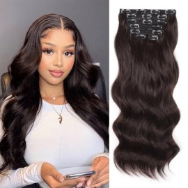 Vigorous Clip in Hair Extensions Dark Brown Long Wavy Hairpieces 20Inch Hair Extensions Clip Ins Soft Synthetic Hairpieces for Women (7Pcs)