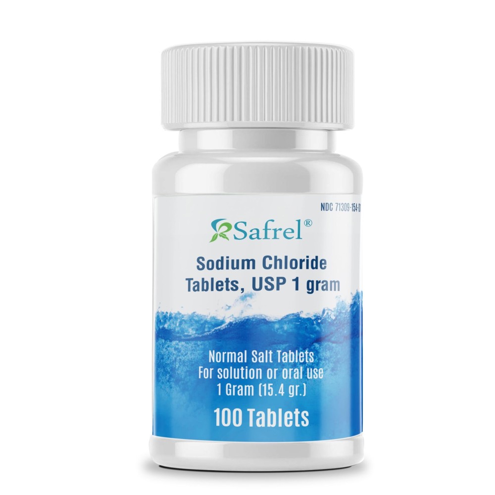 Safrel Sodium Chloride Tablets 1 gm, USP | Normal Salt Tablets | (15.4gr.) | Electrolytes Replenisher Hydration Drink (100 Count (Pack of 1), 100, Count)