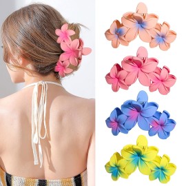 4PCS Plumeria Hair Clips for Thick Hair - Large Hawaiian Claw Clips with Strong Hold and Non-Slip Grip (Colorful)