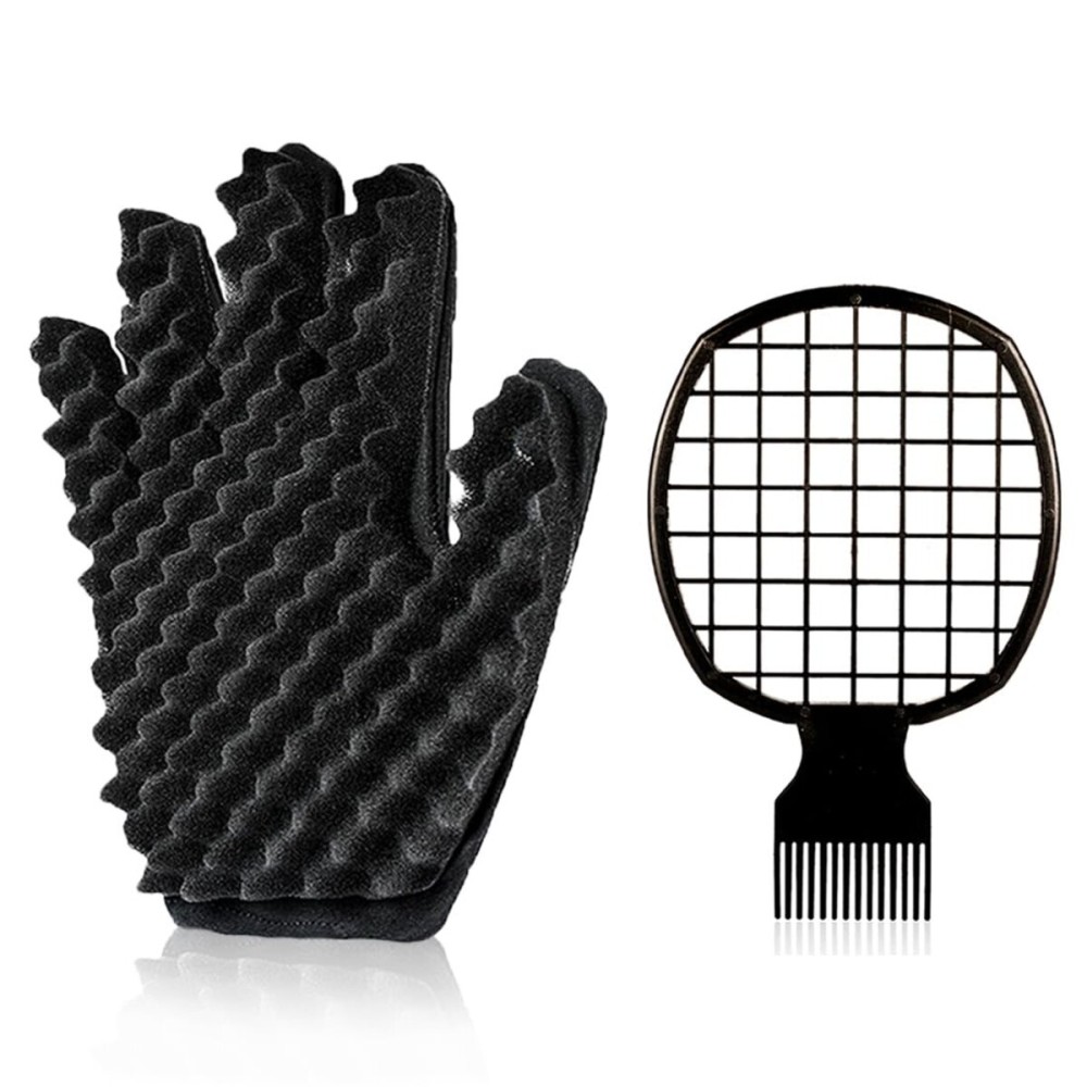 Curling Sponge Glove with Hair Twist Comb for Natural Curls - Men and Women