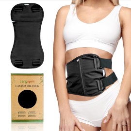 Langsprit Castor Oil Pack Castor Oil Pack Wrap, Organic Castor Oil Packs for Liver Detox, Inflammation, Reusable Castor Oil Pack Compress Castor Oil Packs kit Black L