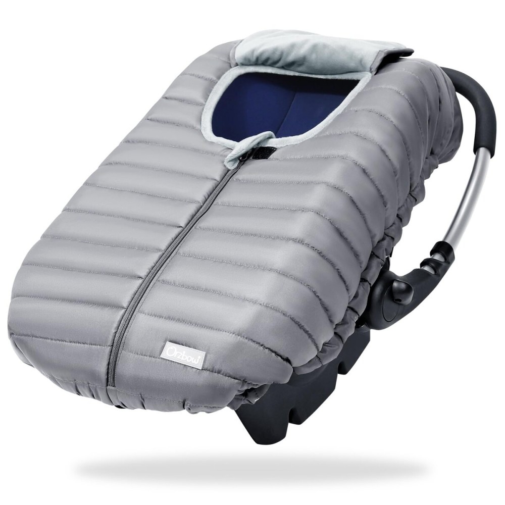 Orzbow Winter Car Seat Cover - Baby Car Seat Cocoon Cover for Boys & Girls, Warm Plush Carseat Canopy Cover to Protect Baby from Wind, Waterproof, Universal Fit for Infant Car Seat, Light Grey