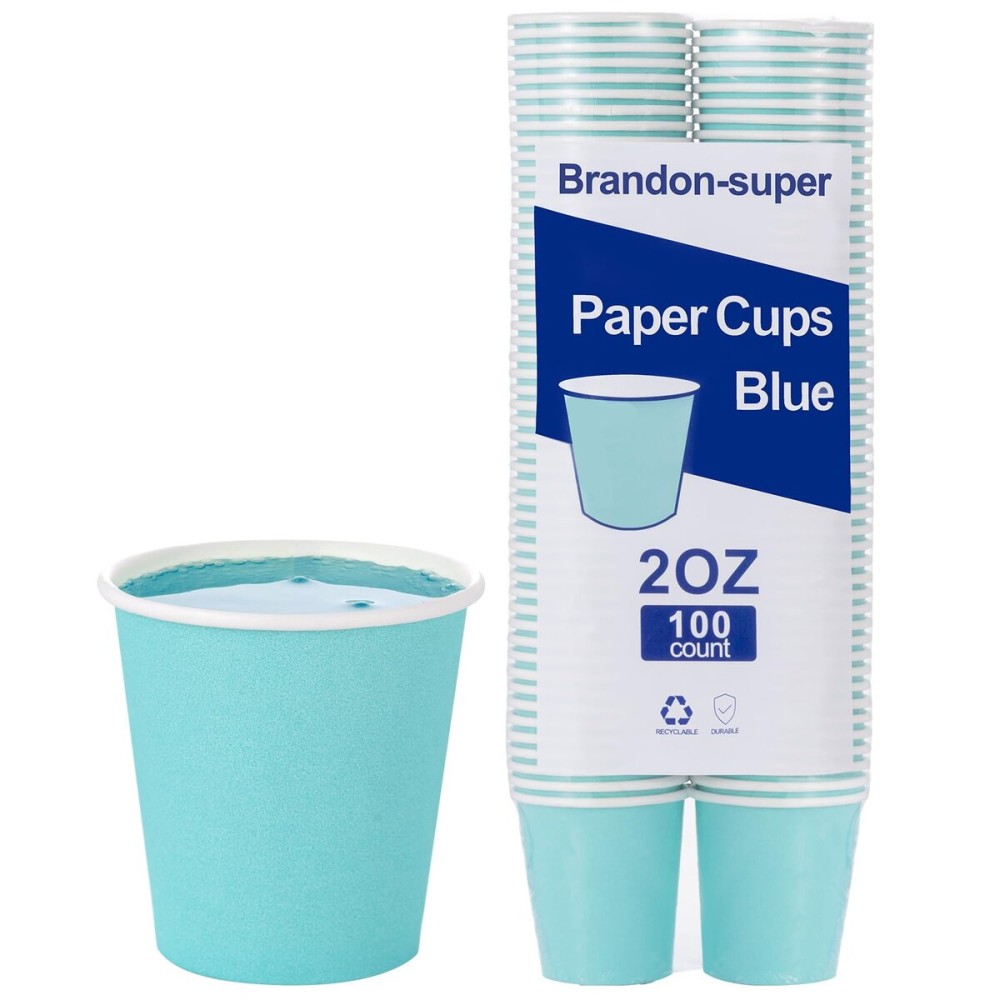 Brandon-super [100 Count - 2 oz] Small Paper Cups, Mouthwash Cup Bathroom Cups Mini Cup Small Disposable Cups (Blue)