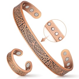 Copper Bracelets for Women & Lymphatic Drainage Ring, Magnetic Lymph Detox Ring and Magnetic Copper Bracelet, 100% Solid Pure Copper Jewelry Gift