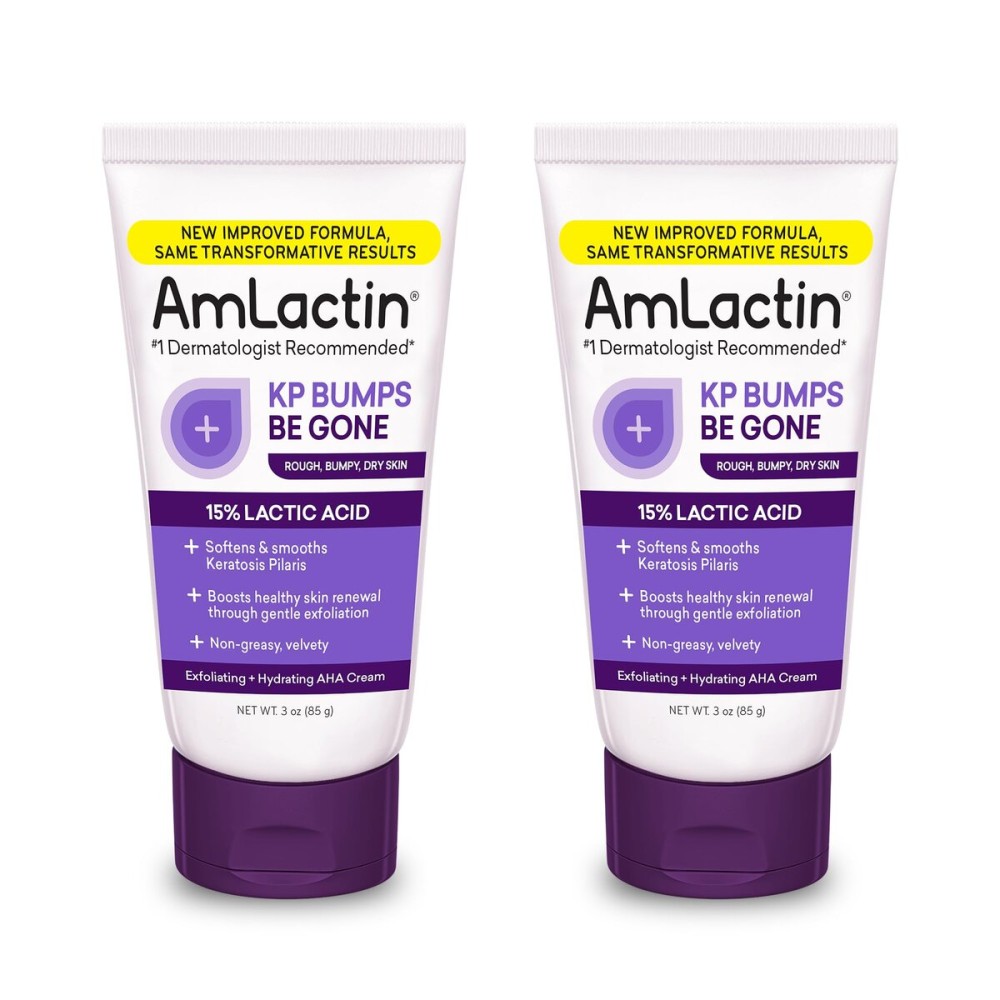 AmLactin KP Bumps Be Gone - Therapeutic Body Cream for Keratosis Pilaris - No-Scrub Exfoliator and Body Moisturizer for Dry Skin with 15% Lactic Acid AHA, 3 oz, Pack of 2 (Packaging May Vary)
