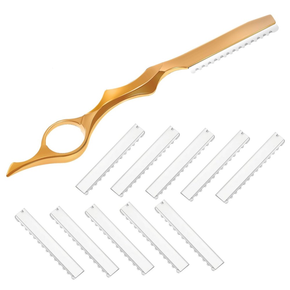 Mudder 11 Pcs Hair Razors for Cutting Hair Thinning Styling Feather Razors Kit with Replacement Stainless Steel Cutting Tool for Salon Home Use(Gold)