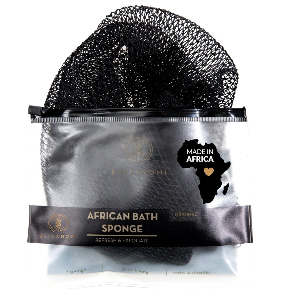 BELLANOMI African Exfoliating Net Sponge, Authentic, Ethically sourced from Nigeria, 45 inches Long, Back Scrubber for Daily use (Black)