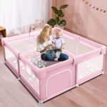 Hiaksedt Baby Playpen for Babies and Toddlers Baby Fence Play Yards for Indoor & Outdoor with Breathable Mesh Anti-Fall (Pink