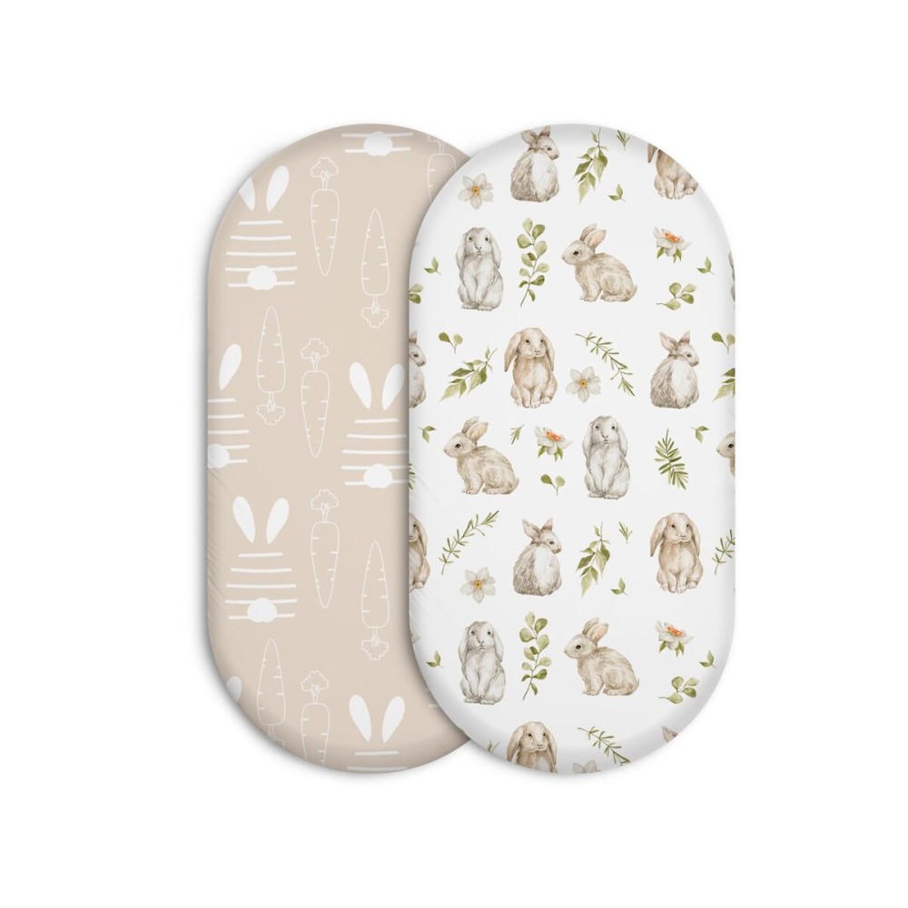 Bassinet Sheets 2-Pack for Newborn Baby Boy and Girl Gender Neutral, Soft Breathable Elastic Sheets, Universal Fit Flexible for Rectangle Round Oval Hourglass Bassinet Mattress/Pad