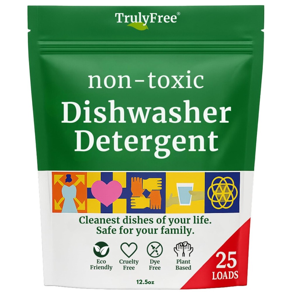 Truly Free Dishwasher Detergent Powder | Natural Dish Detergent, Dishwasher Soap | Plastic Free, Plant-Based, Clean, Heavy Duty Hard Water Stain & Grease Remover | Fragrance Free | 12.5 oz (Pack of 1)