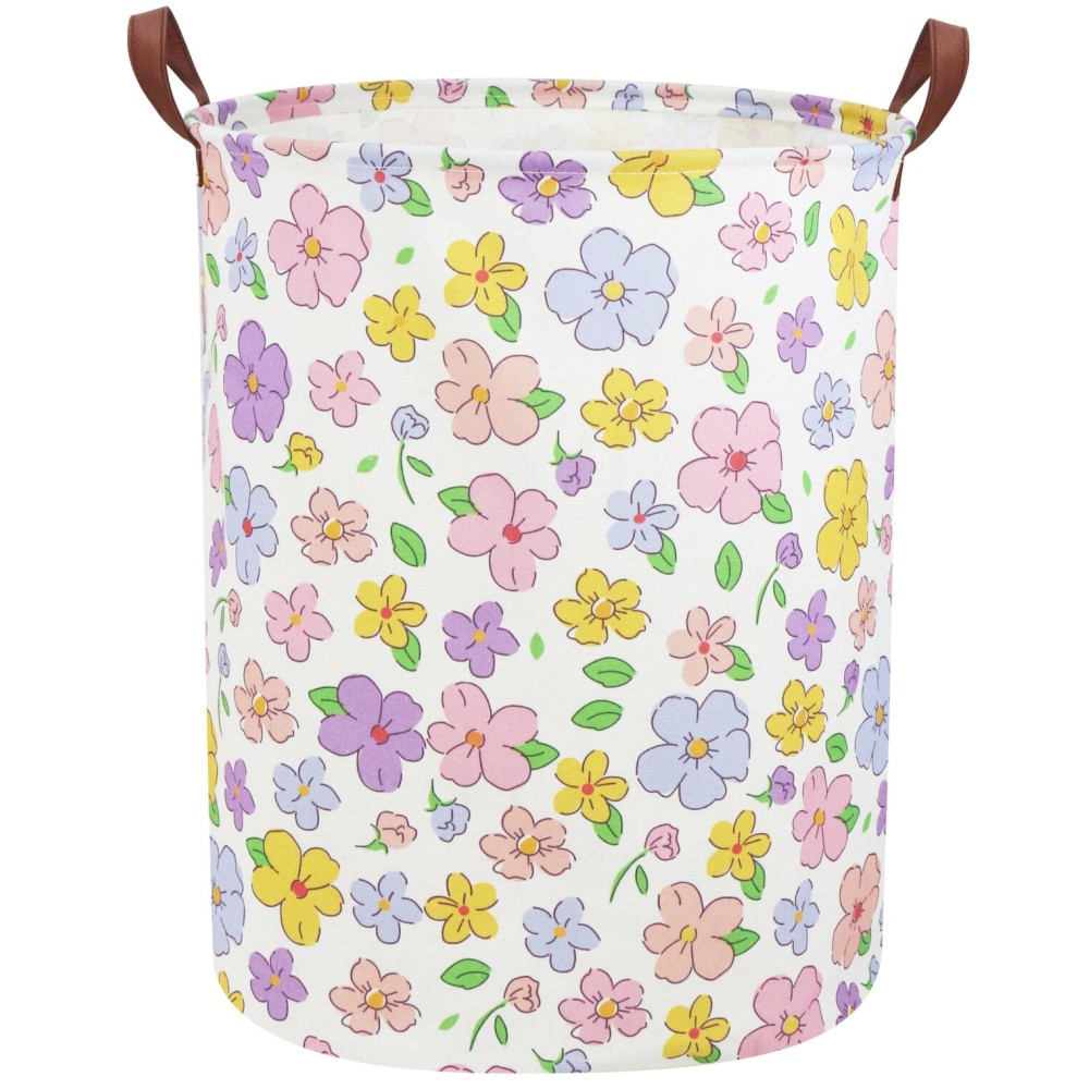 Sanjiaofen Kids Laundry Hamper,Flower Laundry Basket Collapsible Girls Storage Baskets for Home Decor,Office,Toy Organizer,(Flower)