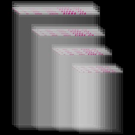 Geyoga 4 Size 480 Pieces Clear Plastic Cello Bag Resealable Sealable Cellophane Bag for Candy Cookies Packaging Decorative Gift Giving Wrapper, 4 x 6 Inch, 5 x 7 Inch, 8 x 12 Inch, 10 x 13 Inch