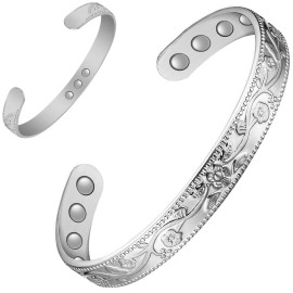 Feraco Copper Bracelet for Women, Ultra Strength Magnetic Bracelets, 99.99% Pure Copper Cuff Bangle with 3500 Gauss Neodymium Magnets, Adjustable (Silver)