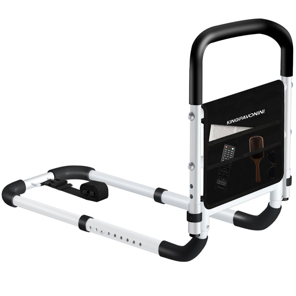 KingPavonini Bed Rails for Elderly Adults Safety - Adjustable Bed Cane with Non-Slip Ergonomic Handle and Storage Pocket, Bed Railings for Seniors Hold up to 350 Lbs, Tool-Free Installation