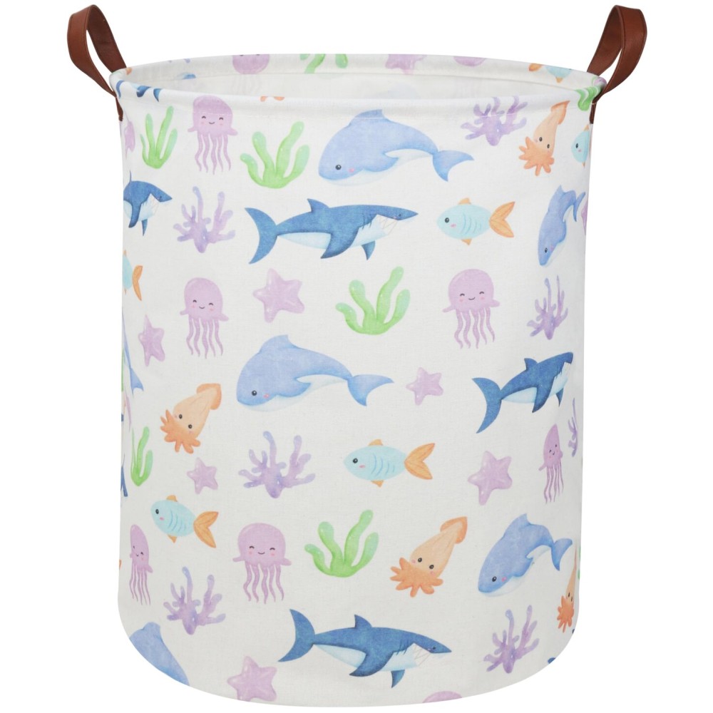 ESSME Kids Laundry Hamper,Shark Hamper Collapsible Canvas Waterproof Ocean Storage Bin for Boy, Nursery Hamper,Gift Baskets,toy bins(Ocean)