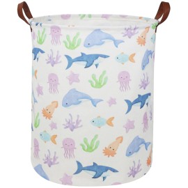 ESSME Kids Laundry Hamper,Shark Hamper Collapsible Canvas Waterproof Ocean Storage Bin for Boy, Nursery Hamper,Gift Baskets,toy bins(Ocean)