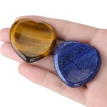 YATOJUZI Thumb Worry Stone for Anxiety Healing Crystals Sets Heart Gemstone Pocket Stones 2PCS Tiger\'s Eye Lapis Lazuli Hand Carved Natural Crystal Stones Reiki Palm Stone for Meditation Therapy