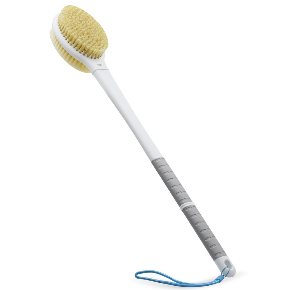 Shower Brush with Soft and Stiff Bristles,20.5 Extra Long Handle Dual-Sided Back Scrubber Bath Brush Body Exfoliator for Wet or Dry Brushing (Grey)(Super Long Handle)