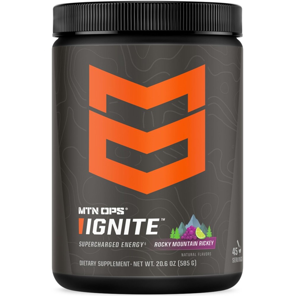 MTN OPS Ignite Energy Drink Powder, Gluten Free Nootropic Supplement Drink Mix, L Arginine, L Citrulline, Caffeine & Nootropic Sugar Free Drink Mix, 45 Servings, Rocky Mountain Rickey