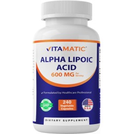 Vitamatic Alpha Lipoic Acid (ALA) 600mg Per Serving - 240 Vegetable Capsules - 120 Servings - Non-GMO & Gluten Free