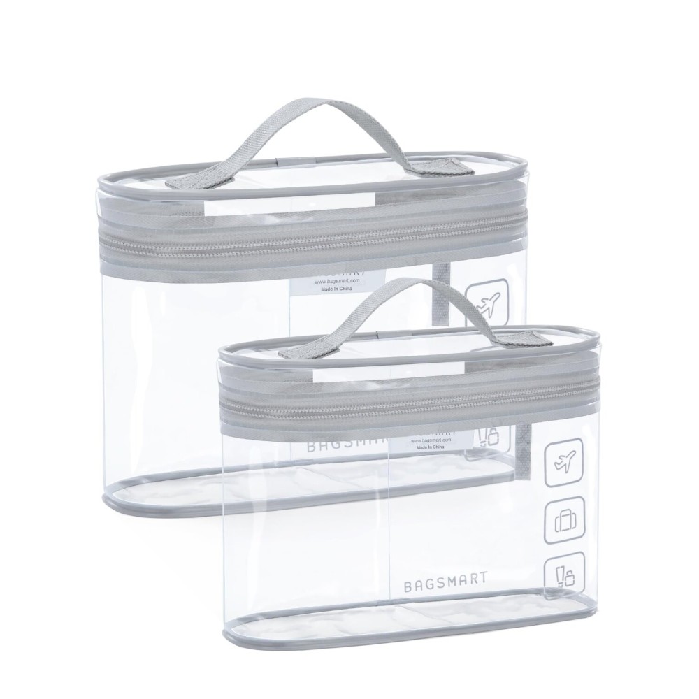 BAGSMART TSA Approved Toiletry Bag, 2 Pack Clear Makeup Cosmetic Bag Organizer, Quart Size Travel Bag for Toiletries, Carry-on Travel Accessories Essentials, Gray-2pcs