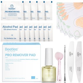 Beetles Gel Nail Polish Remover Kit - 150PCS Pro Remover Pads, Acetone & Vitamin Formula, Cuticle Oil, Alcohol Wipes and Nail Tools for Manicure Gel Polish Remover Portable Set
