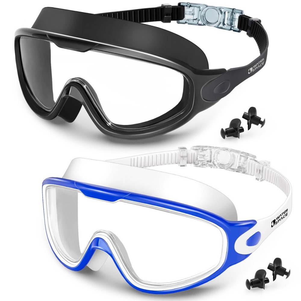 Water Space 2 Pack Swim Goggles Swimming Goggles for Youth Adult Men Women Anti-fog UV Protection Waterproof Large Frame 180 Wide View Clear Vision Swimming Goggles Pool Water Goggles Easy to Adjust