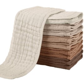 Yoofoss Muslin Burp Cloths for Baby 10 Pack 100% Cotton Baby Washcloths for Boys Girls Large 20\'\'X10\'\' Super Soft and Gradient Coffee
