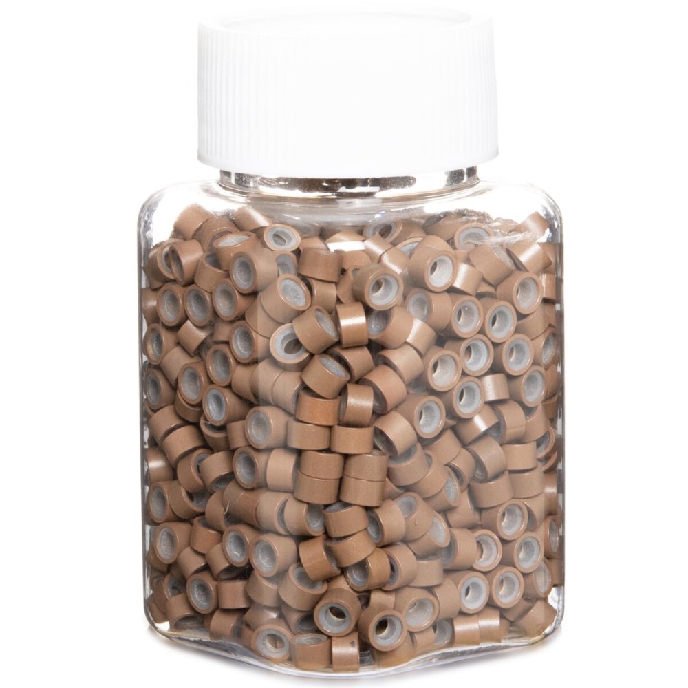 GOTDYA 1000pcs 5mm Light Brown Extension Beads,Silicone Lined Micro Rings,MicroLink I Tip Weft Beads for Hair Tinsel and Feathers Extensions
