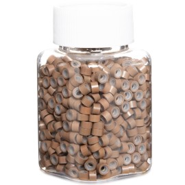 GOTDYA 1000pcs 5mm Light Brown Extension Beads,Silicone Lined Micro Rings,MicroLink I Tip Weft Beads for Hair Tinsel and Feathers Extensions