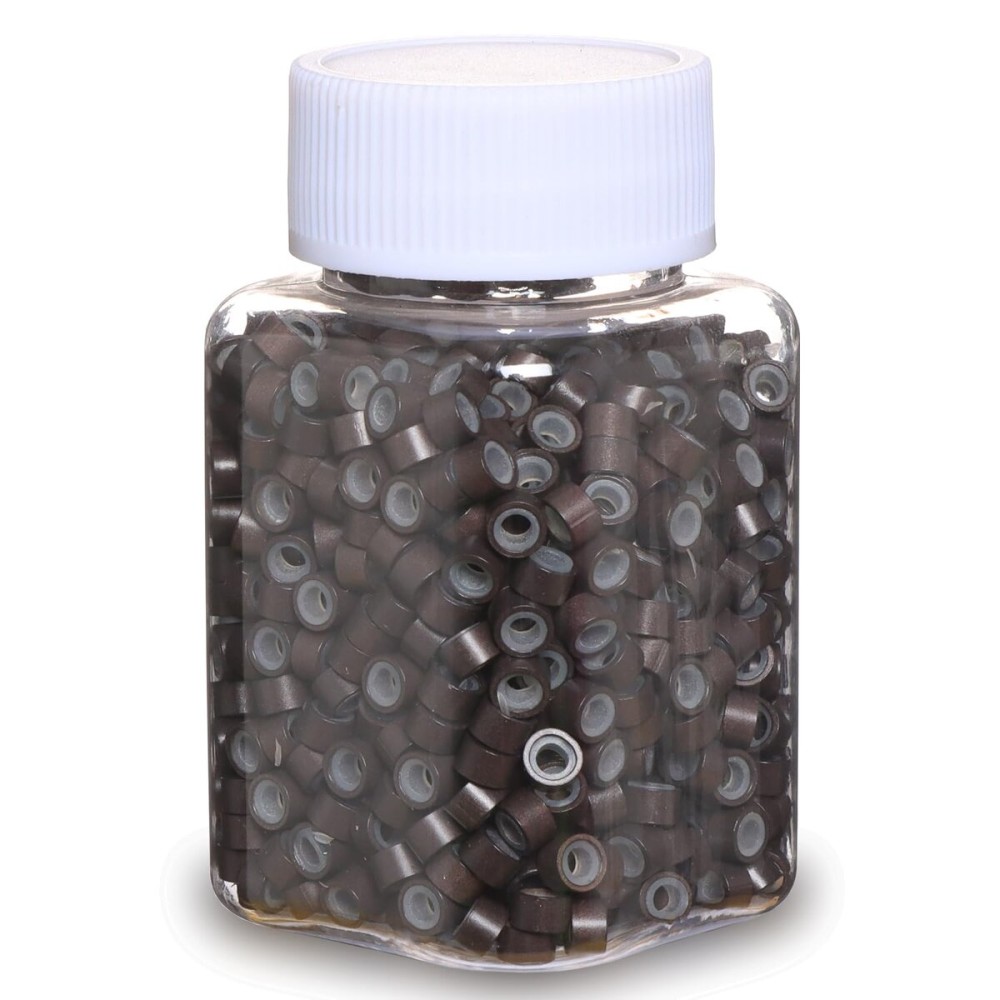 GOTDYA 1000pcs 5mm Dark Brown Extension Beads,Silicone Lined Micro Rings,MicroLink I Tip Weft Beads for Hair Tinsel and Feathers Extensions