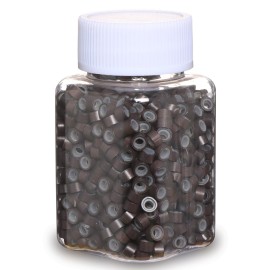 GOTDYA 1000pcs 5mm Dark Brown Extension Beads,Silicone Lined Micro Rings,MicroLink I Tip Weft Beads for Hair Tinsel and Feathers Extensions