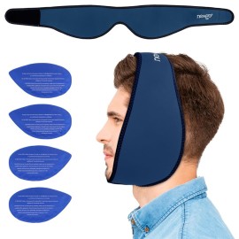 NEWGO Wisdom Teeth Ice Pack Head Wrap Jaw Ice Wrap for Face Oral Surgery Pain Relief, Face Ice Pack with 4 Hot/Cold Packs for Facial, Chin, Jaw - Dark Blue