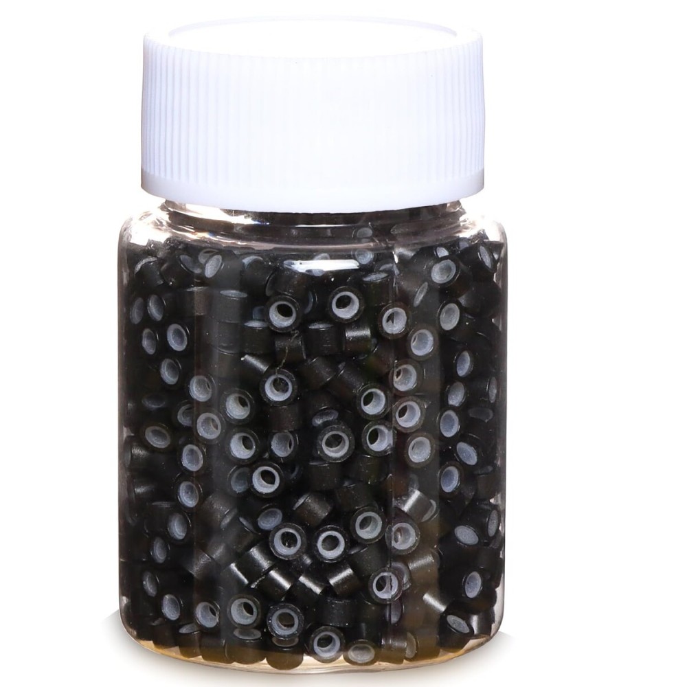 GOTDYA 1000pcs 4mm Hair Tinsel Extentions Beads, Silicone Lined Micro Rings Links,Hair Fairy Beads for Hair Extensions,Black