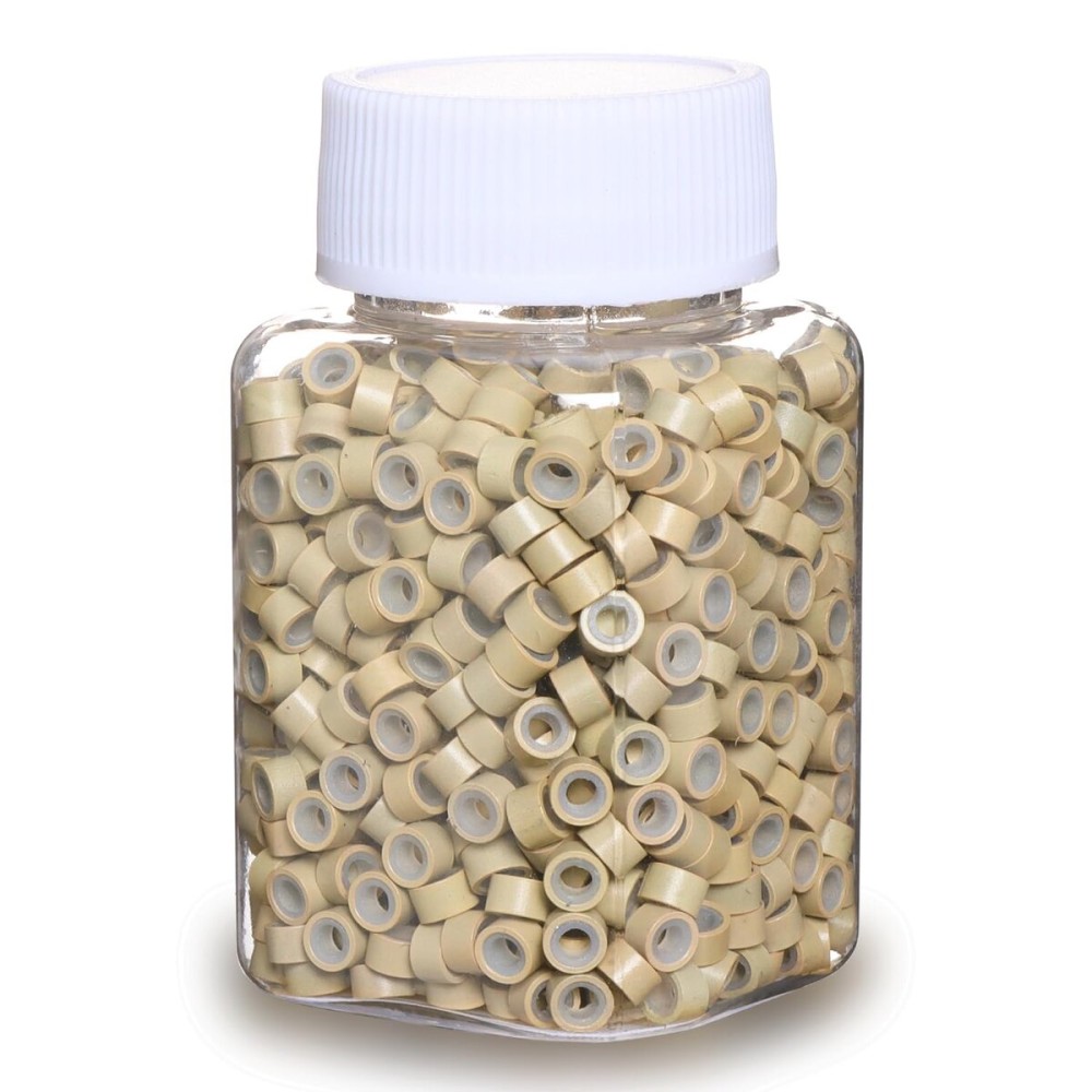 GOTDYA 1000pcs 5mm Blonde Extension Beads,Silicone Lined Micro Rings,MicroLink I Tip Weft Beads for Hair Tinsel and Feathers Extensions