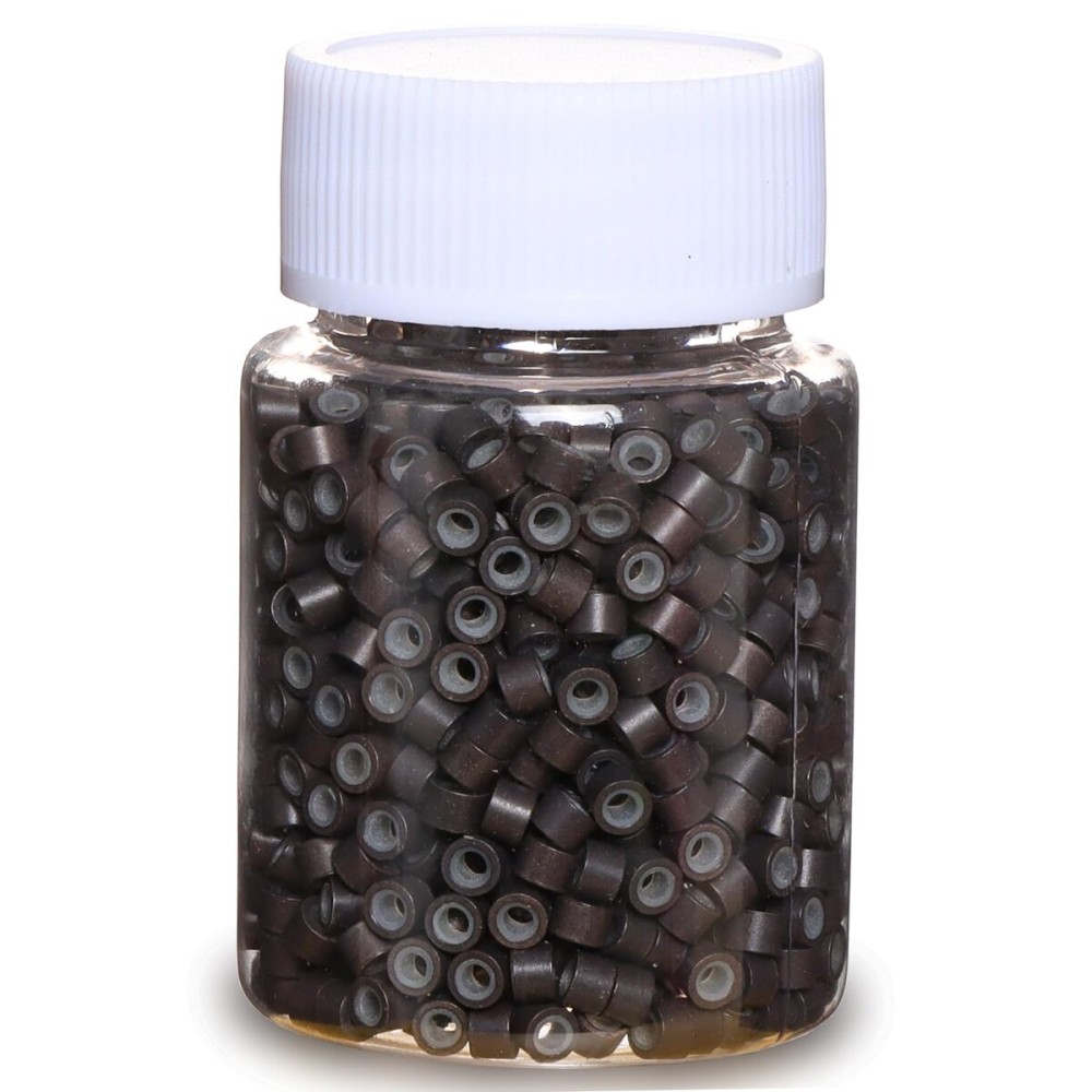 GOTDYA 1000pcs 4mm Hair Tinsel Extentions Beads, Silicone Lined Micro Rings Links,Hair Fairy Beads for Hair Extensions,Dark Brown